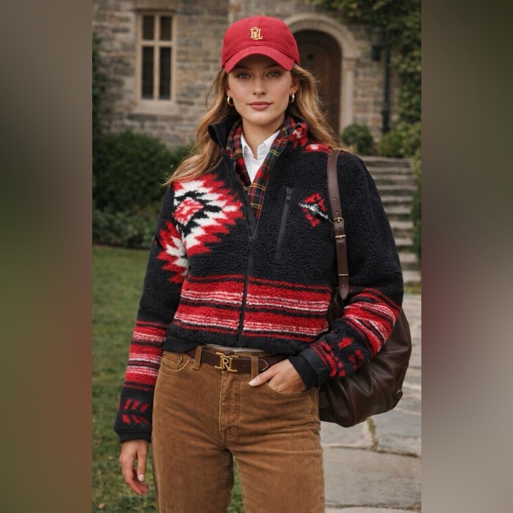 Lauren Ralph Lauren Faux-Shearling Sherpa Fleece Southwestern Aztec Jacket SP